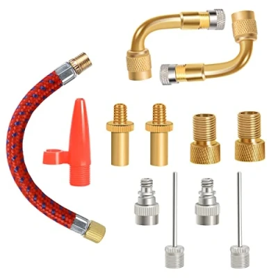 Afbeelding van Yizhet 12st fiets ventiel adapter set vloerpomp, bevat alle SV AV DV PV extenders, Presta met afdichtring compressor luchtpomp kogel pomp