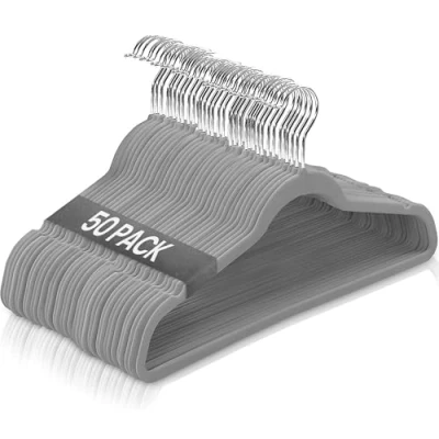 Afbeelding van Ediesi, Fluwelen kleerhangers, 50 stuks, grijs, antislip, zacht, dun, voor broek, hemd, rok, pak (50 zonder mand)