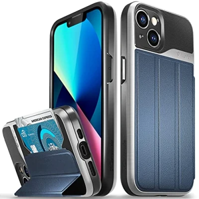 Afbeelding van VENA vCommute Beschermhoes voor Apple iPhone 13 (6,1 inch) (Militaire Grade, Kaartsleuven), Leren Portemonneehoesje met Standfunctie, Blauw