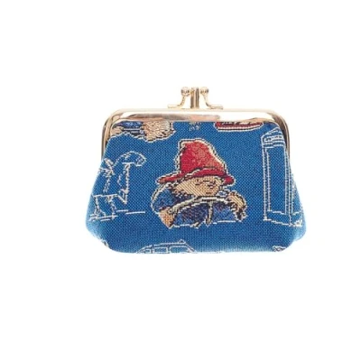 Afbeelding van Signare Paddington Bear Blue Tapestry Kiss Lock Framed Coin Purse Travel Handbag Accessory Money Holder One Size Measuring 12cm (W) x 8cm (H) 4.5cm (D)