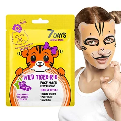 Afbeelding van Animal Face Mask Tiger 1 pcs Sheet Tissue Funny Design Extreme Hydration &amp; Visible Effect Hydrating For Lifting Firming 28g 7DAYS