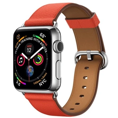 Afbeelding van Apple Watch Classic lederen bandje Licht oranje/bruin Geschikt voor 38mm / 40mm 41mm