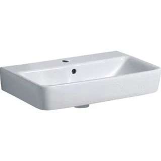 Afbeelding van Geberit renova compact wastafel 1x waskom kraangat midden overloop keramiek vuilafstotend 600 x 370 170mm bxdxh wit 226160600