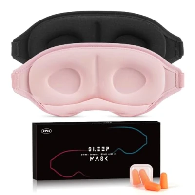 Afbeelding van Aosun slaapmasker voor zijslapers, set van 2, verbeterde 3D slaapbril vrouwen en heren, 100% lichtblokkerend oogmasker, met verstelbare elastische oordopjes op reis