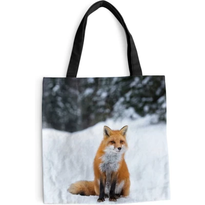 Afbeelding van MuchoWow® Schoudertas Strandtas Big Shopper Boodschappentas Vos Sneeuw Bos 40x40 cm Katoenen tas