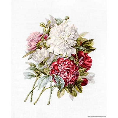Afbeelding van Luca S B2355 bos pioenrozen kruissteek, katoen, meerkleurig, 22,5 x 28,5 cm