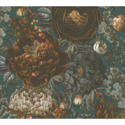 Afbeelding van Livingwalls Vliesbehang bloemen hoogwaardig behang Floral 399793 in groen, grijs, oranje luxe ontworpen door MICHALSKY