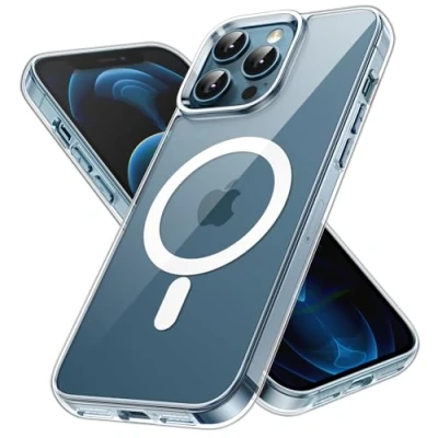 Afbeelding van JETech Magnetic Case voor iPhone 12 Pro Max 6,7 Inch Compatibel met MagSafe Draadloos Opladen, Schokbestendig Bumper Telefoon Hoesje Cover, Krasbestendige Transparant Achterkant (Transparant)