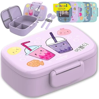 Afbeelding van Broodtrommel voor kinderen met vakken Bubble Tea Boba BPA vrij lunchbox bento box snackbox 100% lekvrij