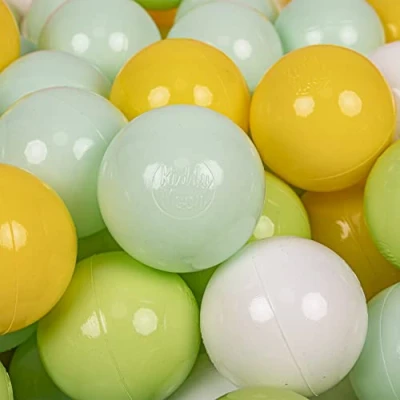 Afbeelding van KiddyMoon 200 ∅ 7cm kinderballen speelballen voor ballenbad baby plastic ballen made in eu, wit/mint/lichtgroen/grijs/geel