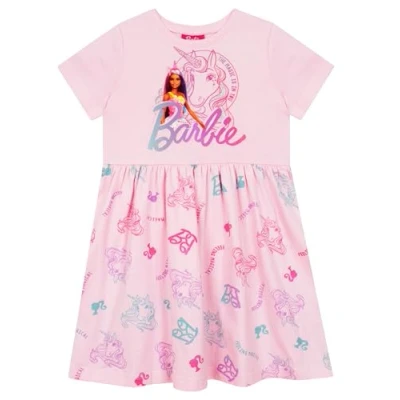 Afbeelding van Barbie Jurk Korte Mouw Eenhoorn Voor Meisjes Skater Roze 110