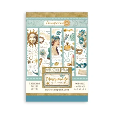 Afbeelding van Stamperia Washi Pad for Scrapbooking, Albums, Card Making, Bullet Journalling and More, Translucent Easy to Cut, Acid Free, Perfect Hobbies, Crafts, Gifting (Masquerade) (A5) (8 Sheets)