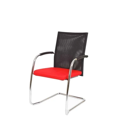 Afbeelding van Vergaderstoel F260 slede frame met zwarte rug mesh en rode zitting