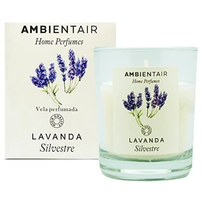 Afbeelding van Ambientair Home Parfum Geurkaars, wilde lavendel, luchtverfrisser, geurkaars voor thuis, aromatherapie, kaars in glas binnen, 30 uur brandduur