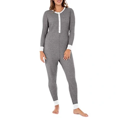 Afbeelding van Fruit of the Loom Dames Micro Wafel Premium Thermische Union Suit Pyjama Bottom, Rook Heather, M L