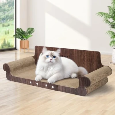 Afbeelding van Kraskarton voor katten, 82 cm, duurzame krabplank en vilt, grote ligstoel, recyclebaar kattenkrabbed van golfkarton, krabspeelgoed krasbescherming meubels