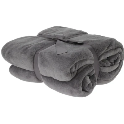 Afbeelding van H&amp;S Deken plaid fleece polyester donkergrijs 180 x 230 cm