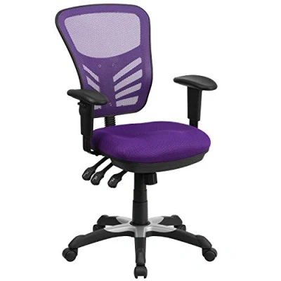 Afbeelding van Paarse multifunctionele ergonomische draaiende directiebureaustoel met middelhoge rugleuning van gaas en verstelbare armleuningen
