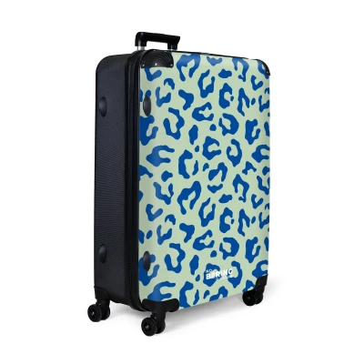 Afbeelding van NoBoringSuitcases.com® Koffer groot Reiskoffer lichtgewicht Blauw en groen panterprint Rolkoffer met 4 wielen Grote trolley XL 98 liter bagage