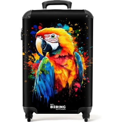 Afbeelding van NoBoringSuitcases.com® Kinderkoffer Kindertrolley Kleurrijke papegaai met graffiti Handbagage koffer lichtgewicht Reiskoffer trolley kinderen Rolkoffer wieltjes Past binnen 55x40x20 en 55x35x25