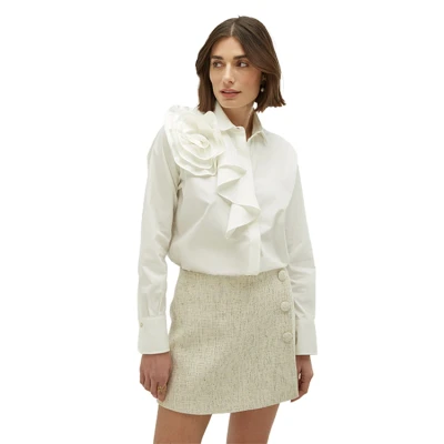 Afbeelding van JOSH V dames Brisa blouse met volant in de kleur Gebroken wit, maat: XL