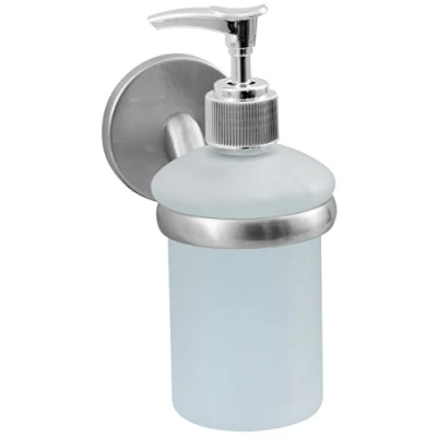 Afbeelding van Fackelmann Zeepdispenser FUSION, container voor vloeibare zeep, zeepreservoir met vernikkelde wandhouder (kleur: zilver/melkachtig), hoeveelheid: 1 stuk