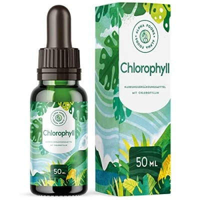 Afbeelding van Alpha Foods Chlorophyll druppels Vloeibare Chlorofyl uit Chlorella, Alfalfa en Tarwegras, zonder Jodium additieven, neutrale smaak, 50 ml