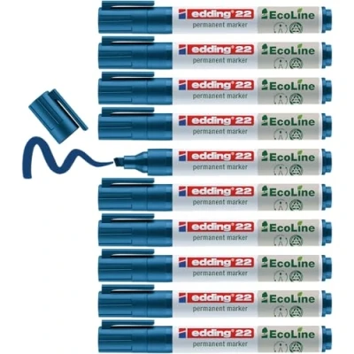 Afbeelding van edding 22 EcoLine Permanente Marker, Beitelvormige Punt, 1 5 mm, Blauw (doos 10 stuks)