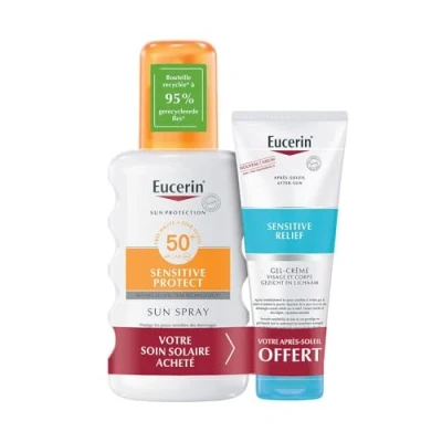 Afbeelding van Eucerin Zonbescherming Sensitive Protect Zonnespray SPF50+ 200 ml + Verlichtende After Sun Crème Gel 50 Gratis