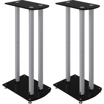 Afbeelding van vidaXL Luidsprekerstandaards 2 st 3 pijlers gehard glas zwart zilver