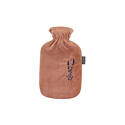 Afbeelding van Fashy Warmwaterkruik met fleece overtrek en borduurwerk bruin 2 l
