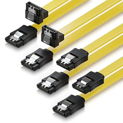 Afbeelding van deleyCON 4x 50cm SATA III Kabel S ATA 3 Gegevenskabel 6 GBit/s Verbindingskabel Aansluitingskabel voor HDD SSD Metalen Clip 2x Rechte naar Stekker + 90 Geel