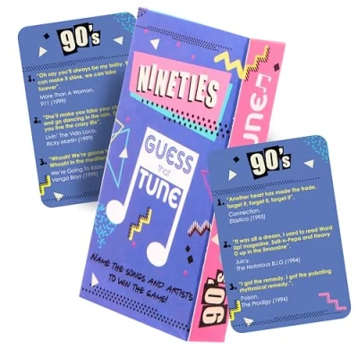 Afbeelding van Boxer Gifts Nineties Guess That Tune Music Quiz Game Party Games voor volwassenen en familie 1990s liedjes Trivia 90s geschenken mannen vrouwen