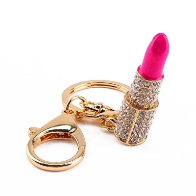 Afbeelding van Kristallen lippenstift make up sleutelring strass handtas tas charme hanger sleutelhanger sieraden voor meisjes vrouw herbruikbare verpakking socialme eu, rood