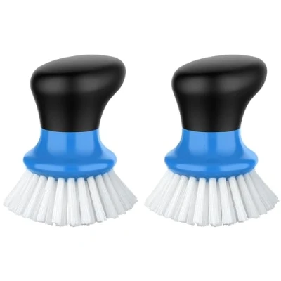 Afbeelding van MR.SIGA Palmafwasborstel met ergonomische handgreep, keukenborstel voor het reinigen van potten, pannen, borden, gootsteen, blauw, 2 stuks