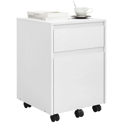 Afbeelding van WOLTU ASK11ws Rollcontainer, archiefkast met 2 laden, mobiele bureaukast, bureauonderkast, printerkast op wielen, voor kantoor, thuiskantoor, 40 x 56 cm, wit