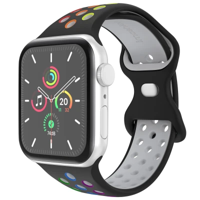 Afbeelding van Apple Watch Sport+ bandje Meerkleurig Geschikt voor Series1/2/3/4/5/6/7/8/9/10/SE (38/40/41 mm) Series 10 (42 Maat S/M Black
