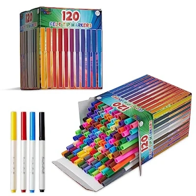 Afbeelding van KreativeKraft Kleurpennen, set van 120 viltstiften kleurpennen voor kinderen, tieners en volwassenen 30 kleuren kunstbenodigdheden, schoolbenodigdheden markers kinderen vanaf 3 jaar