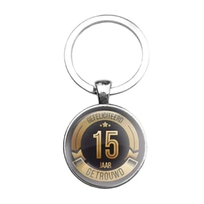 Afbeelding van Sleutelhanger Glas Gefeliciteerd 15 Jaar Getrouwd