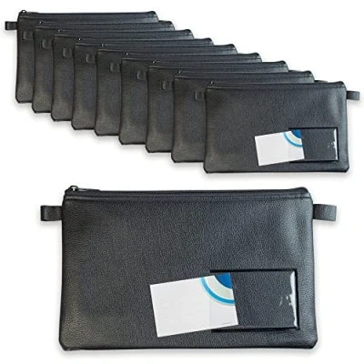 Afbeelding van effektivo banktas met ritssluiting en venster voor beschrijving, kunstleer, zwart, geschikt documenten tot A5, 10 stuks