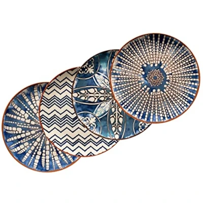 Afbeelding van MÄSER 934019 Iberico Blue Grote ronde borden in Moorse stijl met 4 verschillende patronen, wit blauwe decoratieve set van 4, ook ideaal als pizzabord en serveerbord, aardewerk