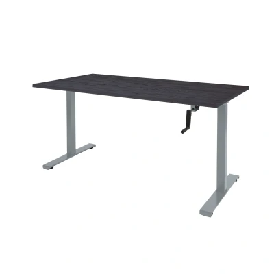Afbeelding van Dextro slinger zit/sta 180x90cm, hoogte verstelbare werkplek dmv slinger, T poot frame. Frame kleur aluminium (RAL9006) en blad Schaduwzwart