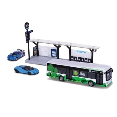 Afbeelding van BBURAGO 1/64 openbaar vervoer Playset City Bus + Station 2 voertuigen