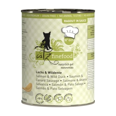 Afbeelding van catz finefood Ragout N 605 Zalm &amp; Eend kattenvoer nat fijnkost natvoer voor katten in saus zonder granen en suiker met een hoog vleesgehalte, 6 x 380 g blik