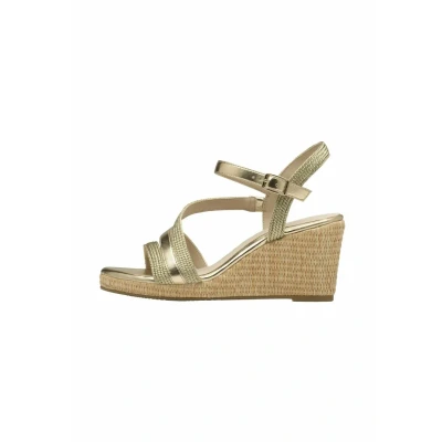 Afbeelding van Tamaris Sandalen met sleehak, Dames, Maat: 40, Gold Leer en textiel
