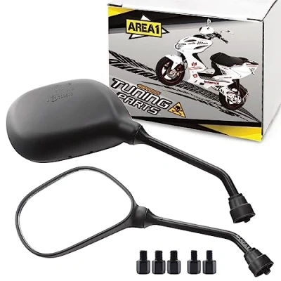 Afbeelding van Motorscooter, spiegel, motorfiets, achteruitkijkspiegel, set, E getest, 2 x M8 en M10 rechtse schroefdraad (V49)