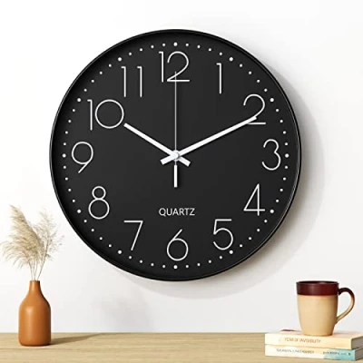 Afbeelding van Uootach Wandklok, 30 cm, moderne stille wandklok (zwart wit karakter)