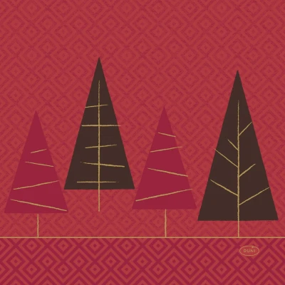 Afbeelding van Duni kerst thema servetten 60x st 33 x cm rood met kerstbomen Feestservetten
