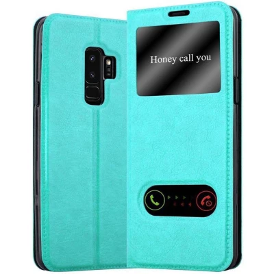 Afbeelding van Cadorabo Hoesje geschikt voor Samsung Galaxy S9 PLUS in MUNT TURKOOIS Beschermhoes met magnetische sluiting, standfunctie en 2 kijkvensters Book Case Cover Etui