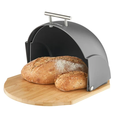 Afbeelding van Florina Helmet moderne zwarte broodtrommel met rolklep compact formaat 37 x 26.5 20 cm polystyreen / Bamboe